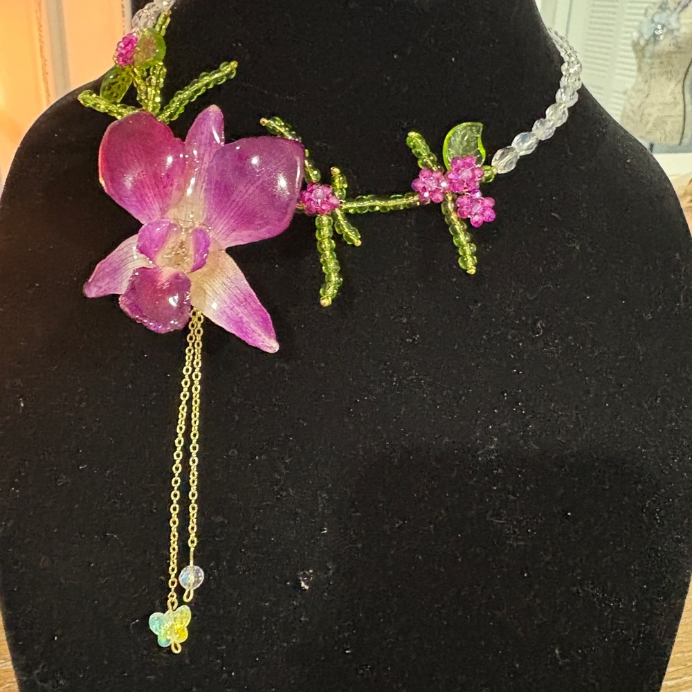 Pink and Green Floral Necklace